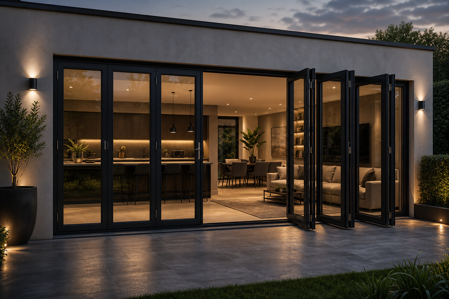 Twilight patio doors and bifold system on a luxury home extension